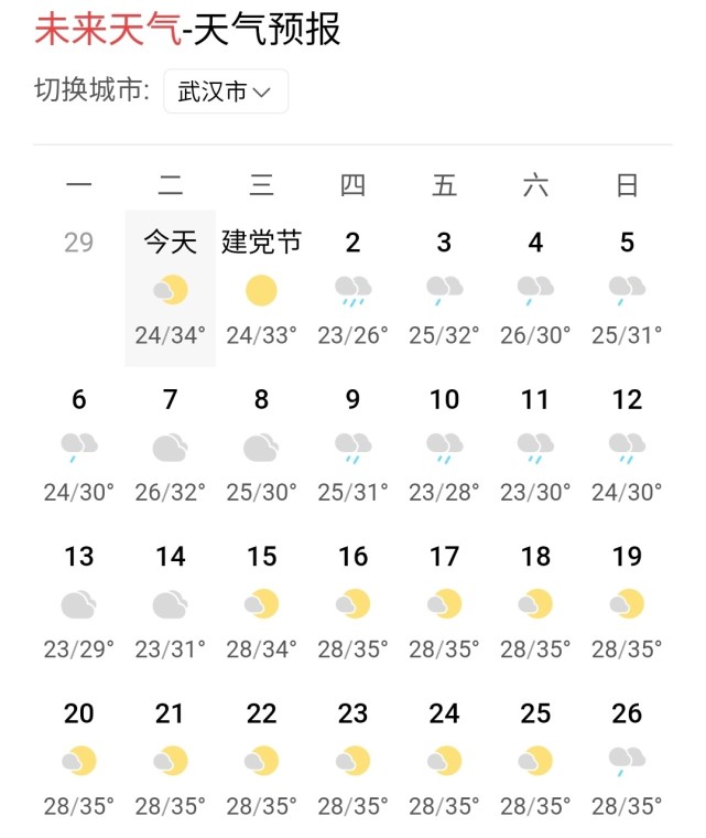 武汉7月的天气预报查询_(武汉7月的天气预报查询表)