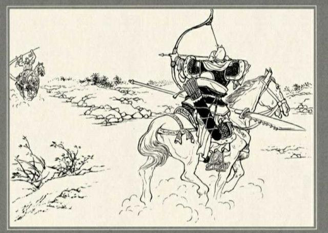 次日庞德再战关羽, "斗至五十余合"庞德诈作拖刀计,暗放冷箭,射中关羽