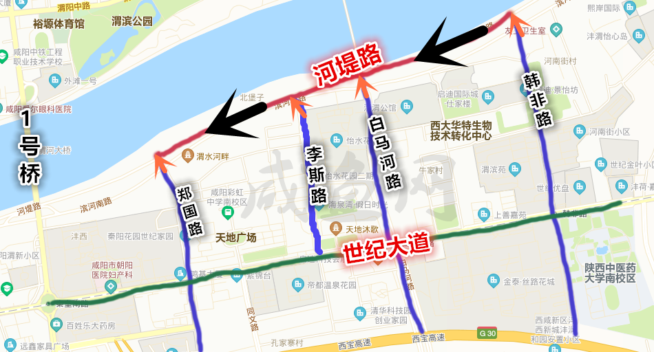 关于咸阳市渭河南岸河堤路