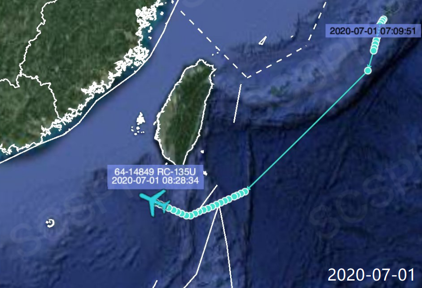 美军机连续11天窜飞台湾岛周边及南海空域 这次是rc-135u