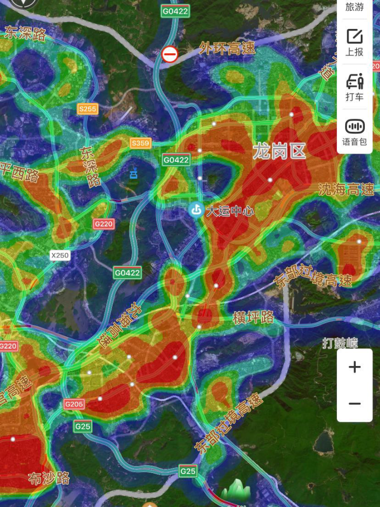 人群多分布在地铁沿线(截取自百度热力图) 相比之下,还没有地铁线铺开