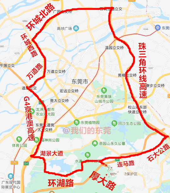 限行范围:环城东路一环城南路一环城西路一莞穗路一万高路一沿江路一