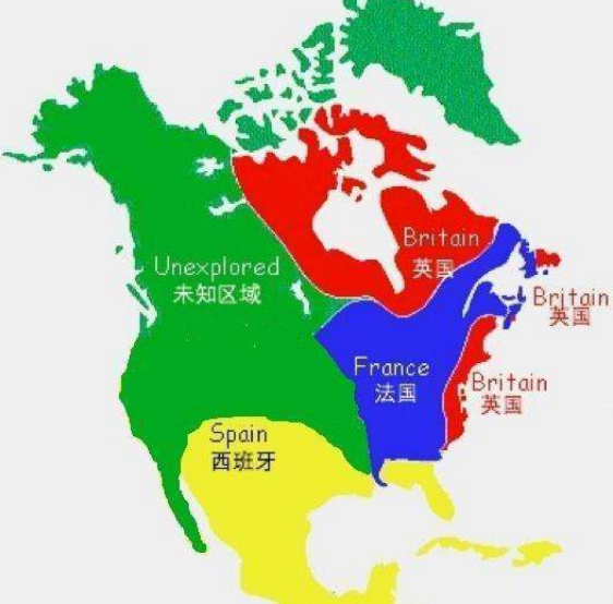 北美大陆殖民时代殖民地划分图