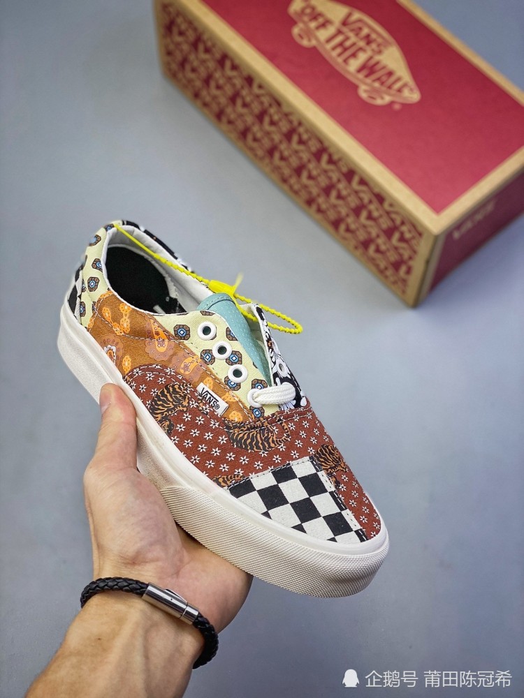 vans era复古限定腰果花拼接不对称棋盘复古帆布鞋