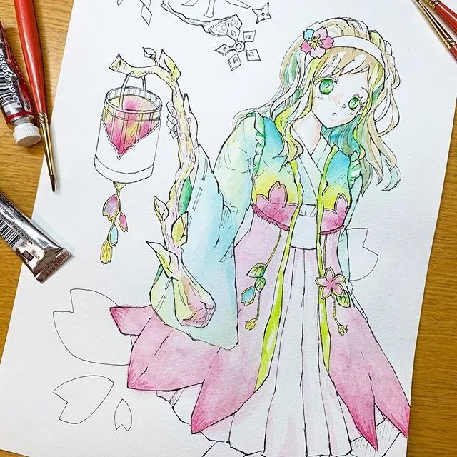 【水彩插画】古风动漫人物上色这个画风太好看了