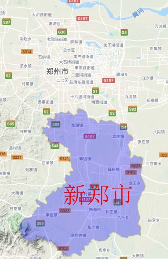 新郑市北部已经融入成为主城区的一部分,而新郑市区距主城区较远