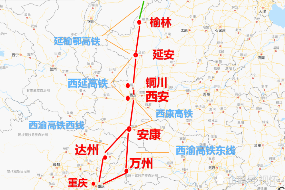 在陕西境内则主要分了三段,分别是延榆鄂高铁,西延高铁以及西渝高铁