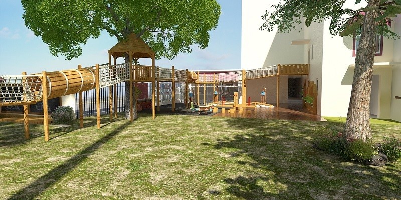 这个两年前的幼儿园设计方案,有超棒的活动场地,比游乐园更有趣