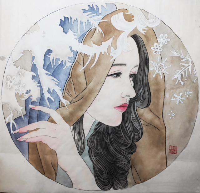 清新细腻的现代女性工笔肖像作品