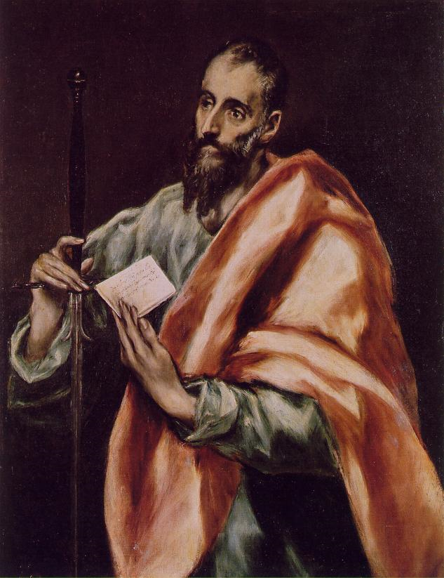 格列柯(el greco)绘,圣保罗一手持剑(象征他的殉道),一手持书信