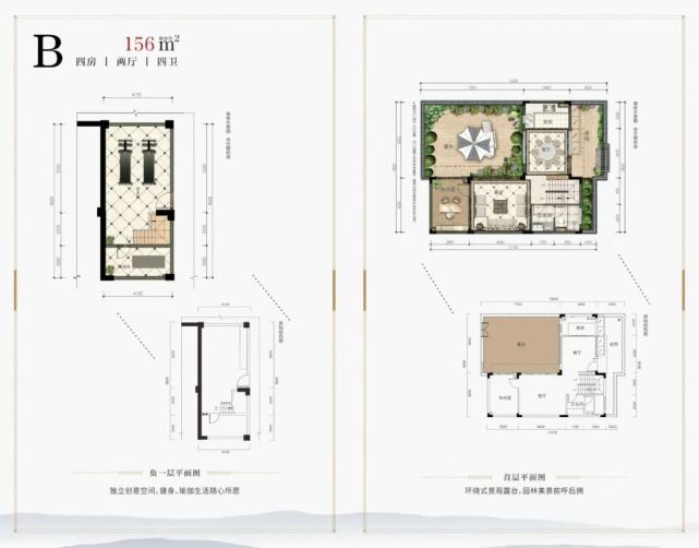 罗浮山·十里方圆精装修实景图合院B户型  建面约156㎡户型图赠送花园好大？还有136㎡岭南合院。-真的房房产网