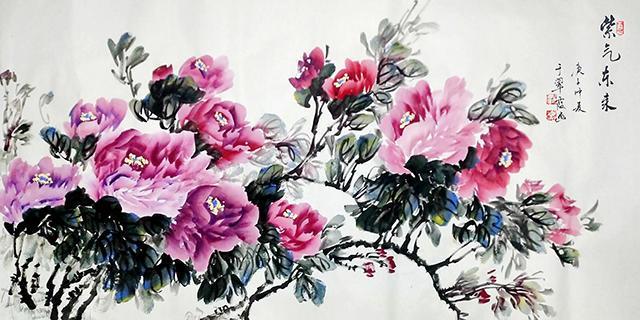 于翠霞写意牡丹—紫气东来(二)