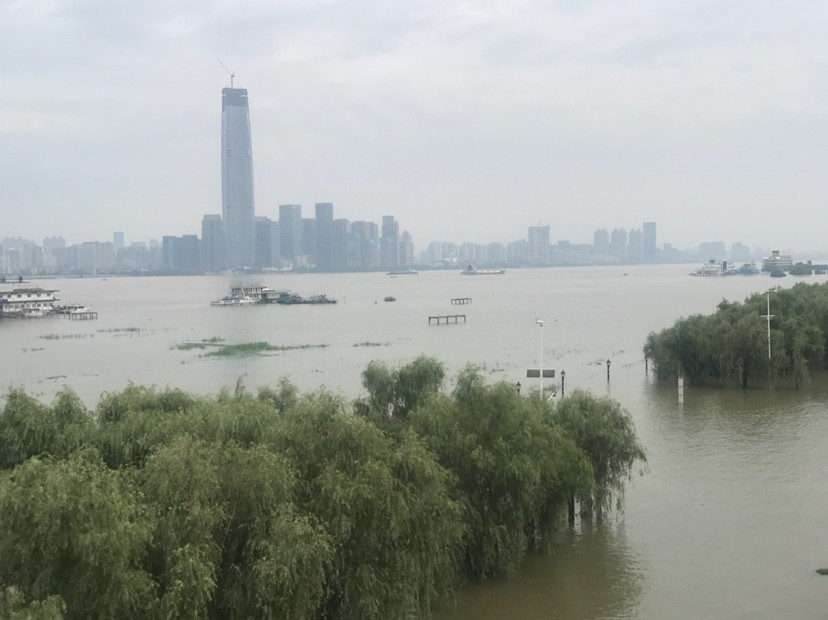 武汉大雨,长江涨水,长江二桥上看长江水况