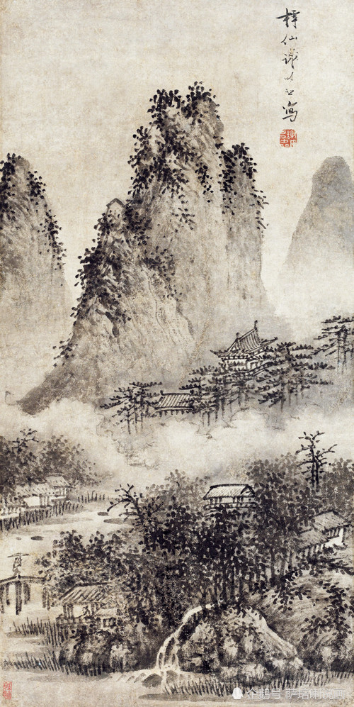 画中有诗意,水墨绘佳境,谢时臣山水画《溪山雨意》