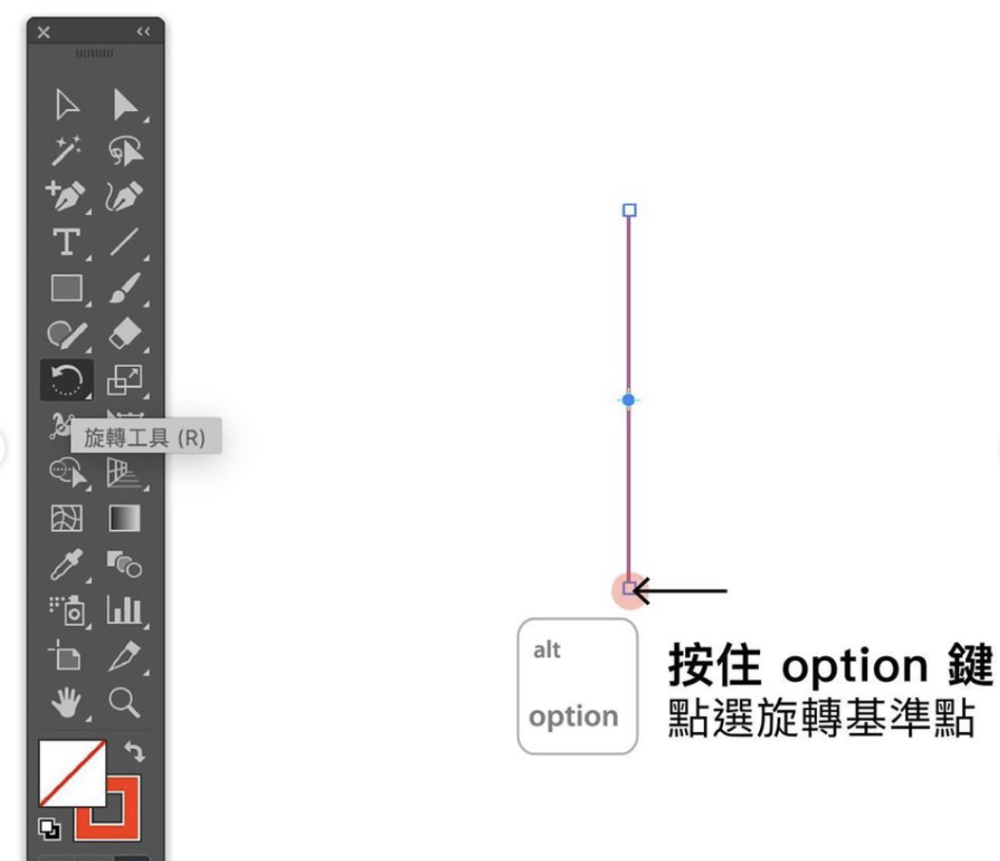 step.2 使用旋转工具,按住option点选旋转基准点做旋转拷贝