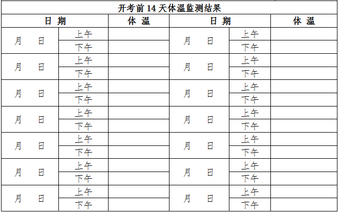 点击下载平顶山三支一扶《体温监测表》每天持续填写!