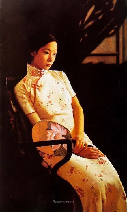 旗开得胜,油画中的旗袍女人