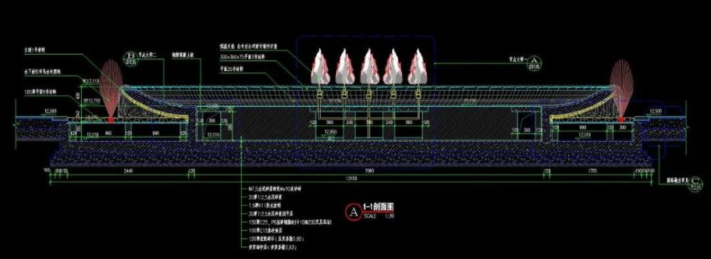 镜面水钵剖面图 中心草坪与施工图赏析