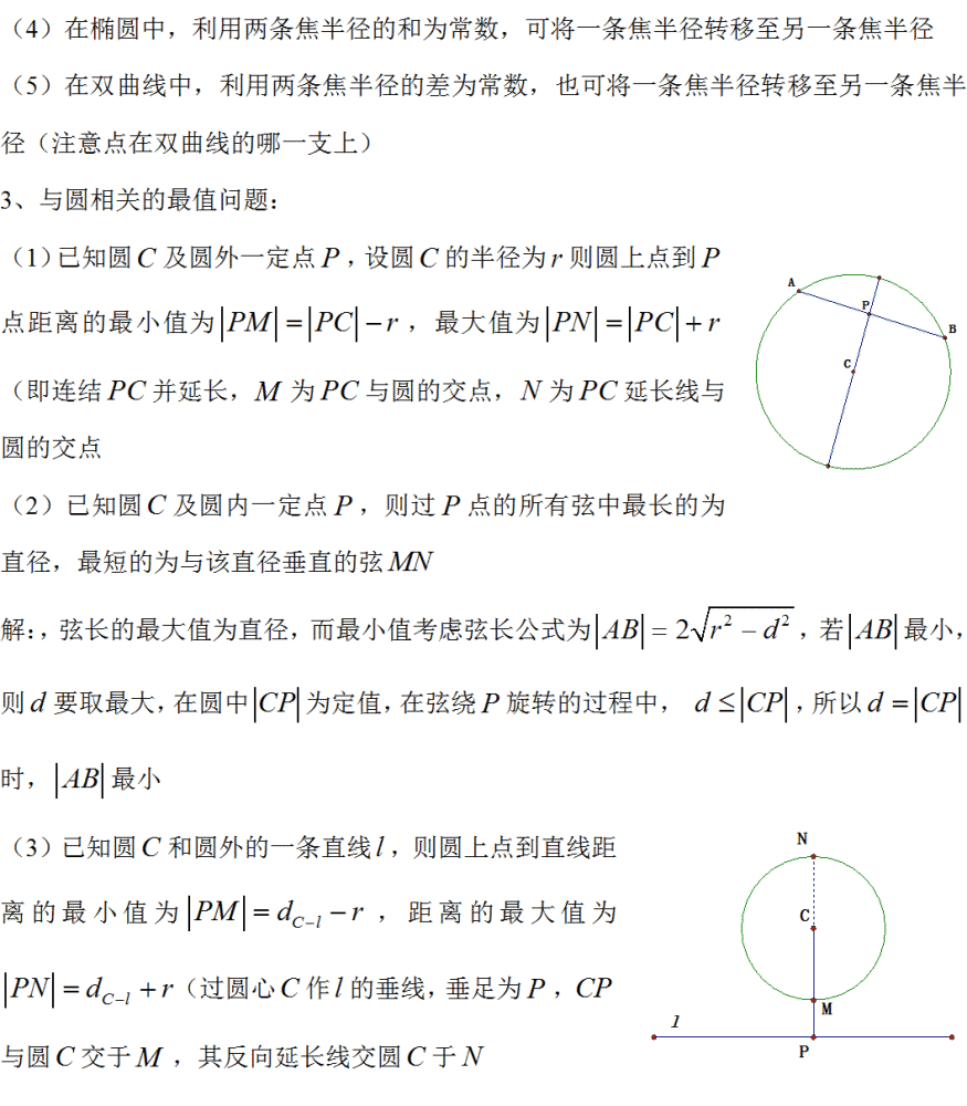 的定点与定长,通常与求最值相关 与圆锥曲线相关的最值关系: (1)椭圆