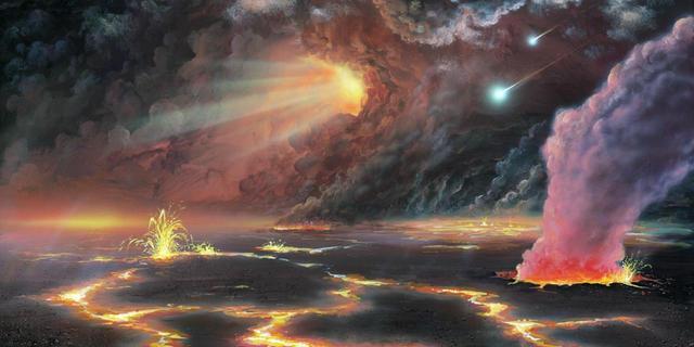 地球形成后的几亿年里,陆表海覆盖在地球表面,陆地只在部分地方突出