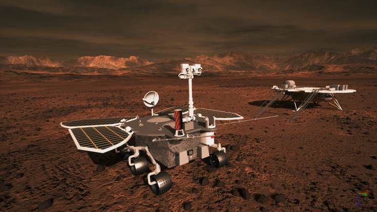 天问一号火星探测器着陆器和巡视器模拟图