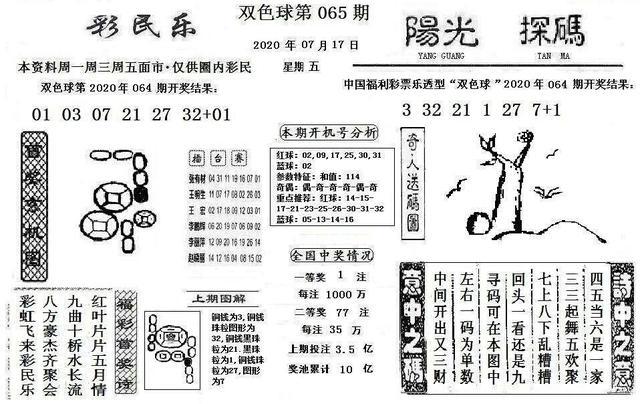 双色球图谜2020065期全国联销图