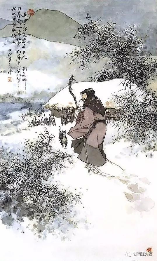 风雪夜归人诗意画