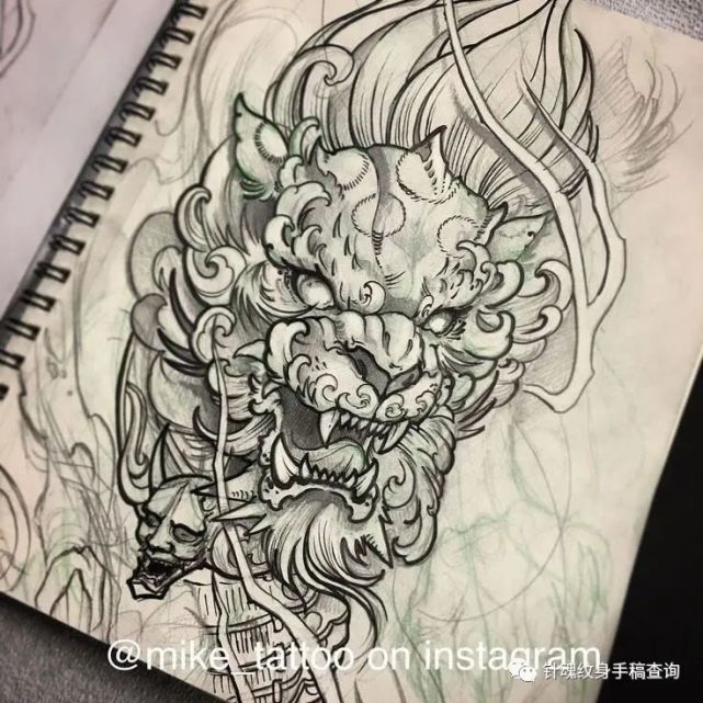 唐狮蛇纹身手稿