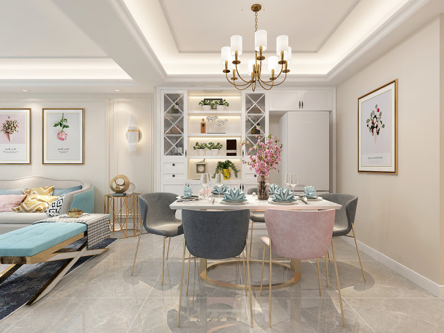 74平米简约美式风格,入户玄关做换鞋凳加鞋柜的组合