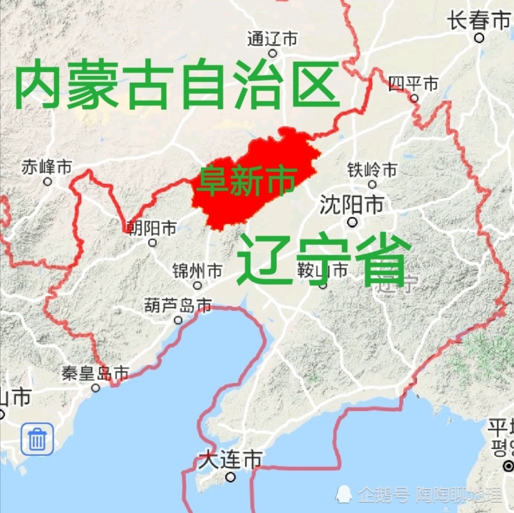 阜新市地理位置图阜新市的东北部彰武县周边和阜新市区周边为平原,即