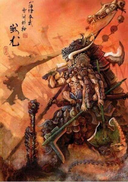 蚩尤出生于黄河下游的一个氏族首领的家庭,因受深埋于庭下的盘古斧