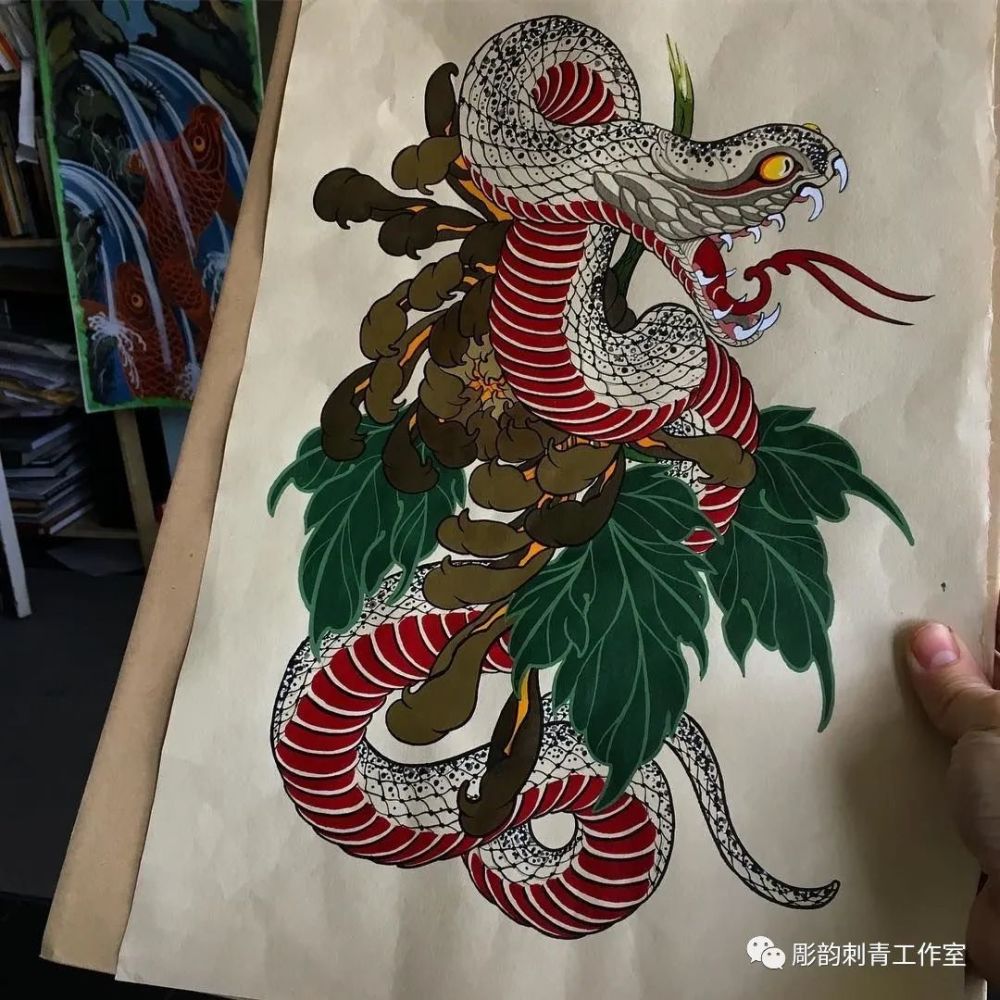 老传统蛇纹身刺青手稿