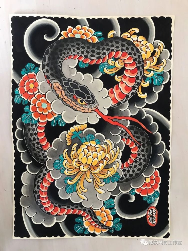 老传统蛇纹身刺青手稿