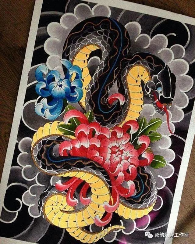 老传统蛇纹身刺青手稿