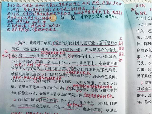 语文《草原》,看资深教师手写笔记,学生看了表示很有用