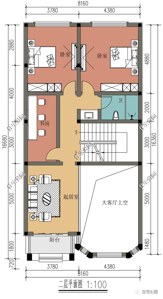 东西无窗 挑空客厅,8×16米小面宽品质住宅