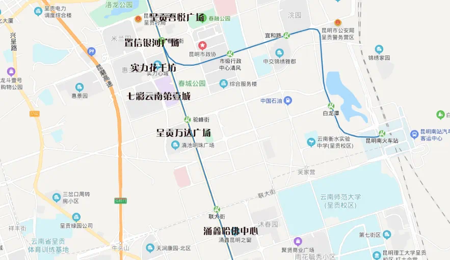 呈贡商业主要沿着彩云南路分布;已运营的七彩云南第壹城,实力花千坊