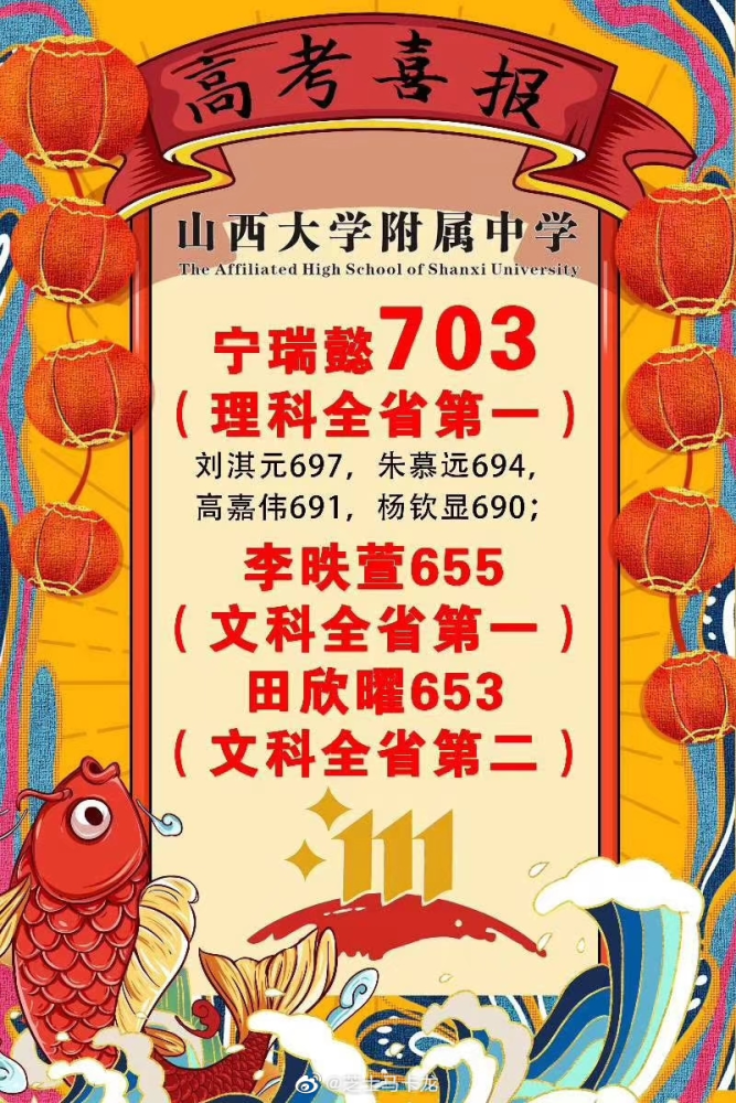 山西高考文理科第一名出炉!忻州名校发布2020高考喜报