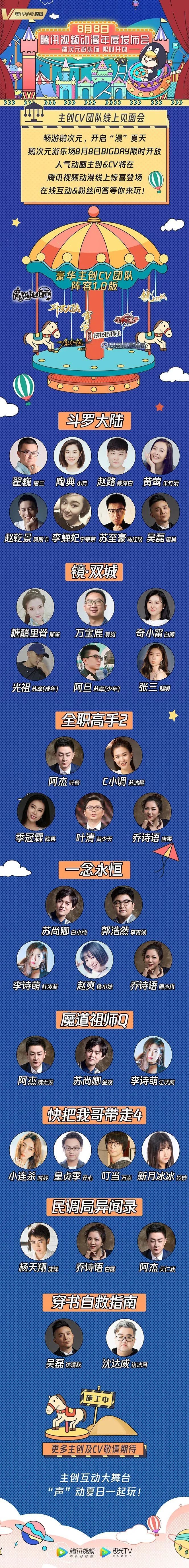 主创cv线上见面会解锁第一弹人气cv表