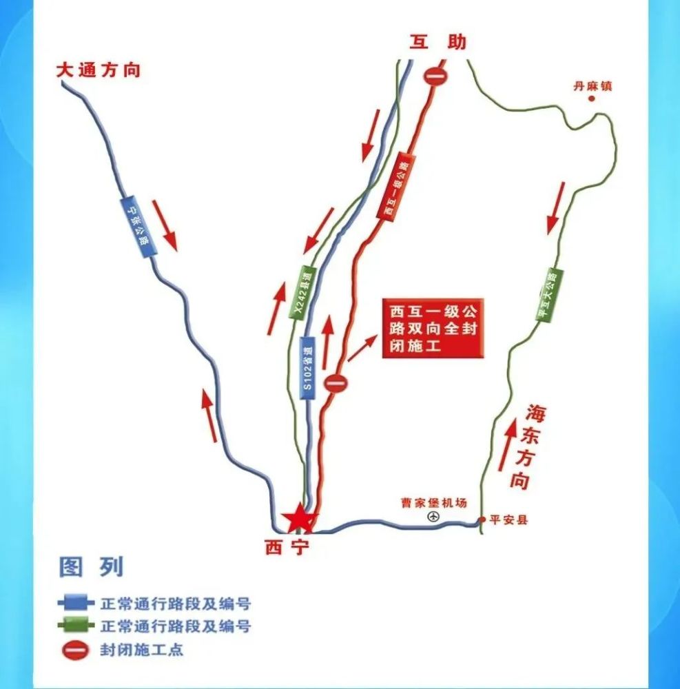 南向及西宁驶入互助交通流,一是直接通过s102省道,x242县道至互助,二