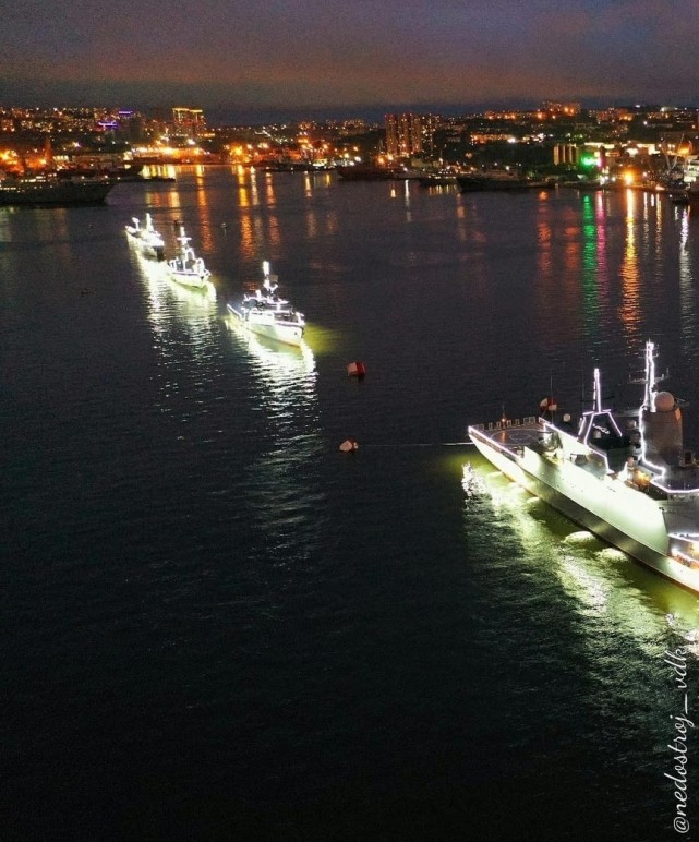 俄罗斯海军节视觉巨片:太平洋舰队集结受阅,海参崴军港之夜灯光璀璨