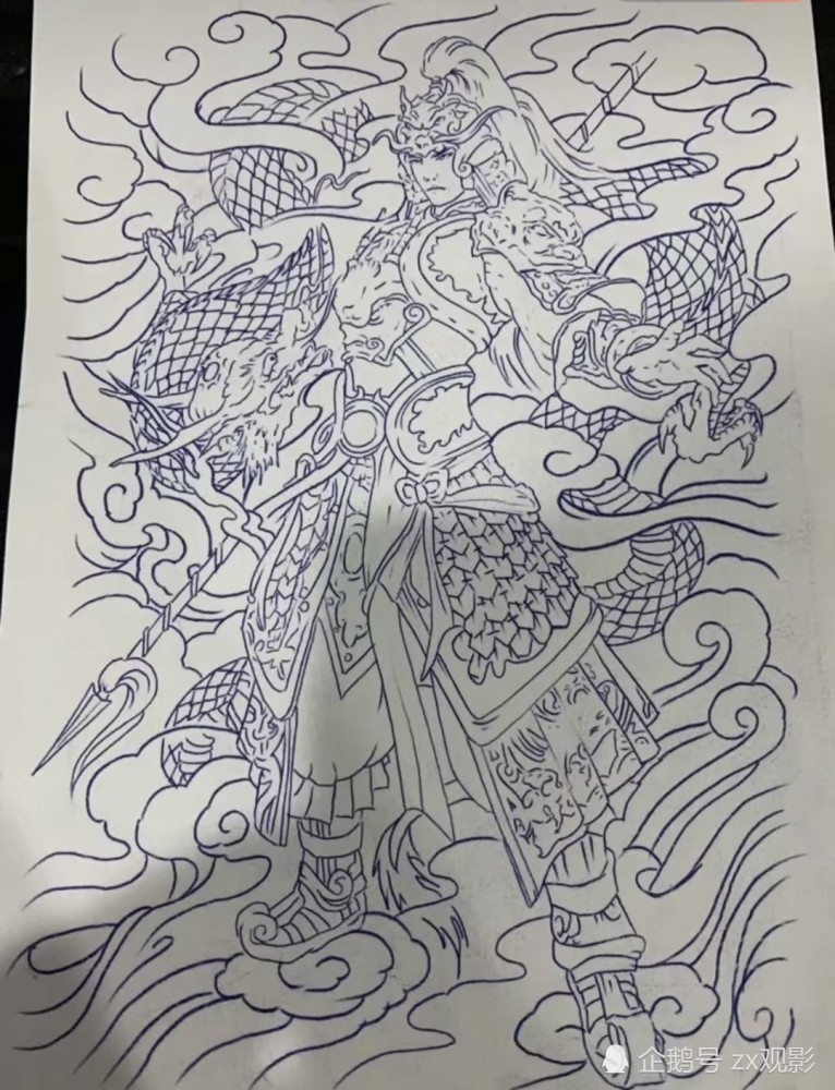 满背纹身手稿 满背赵子龙手稿