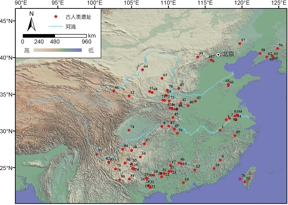 我国古人类遗址分布图(参考: 刘武等, 2014) 下图展示了对这些文献的