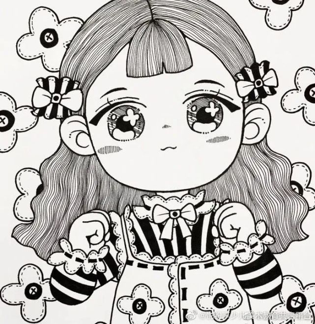 贪吃的小女孩,好漂亮呀|线描|水粉颜料|绘画|马克笔