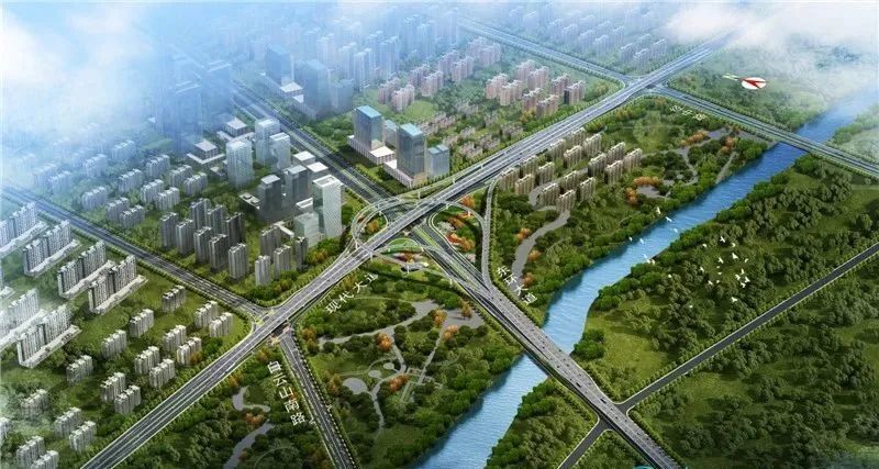 为与 海城路交叉设置全互通立交;与 汇丰路交叉设置菱形立交,南北各