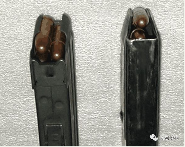 左为双排双进弹匣/右为双排单进弹匣