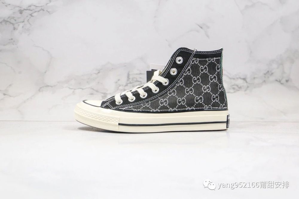 匡威converse x gucci古驰联名款高帮黑色后跟硫化帆布鞋