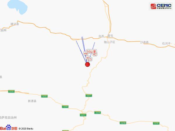 新疆塔城地区乌苏市发生4.2级地震