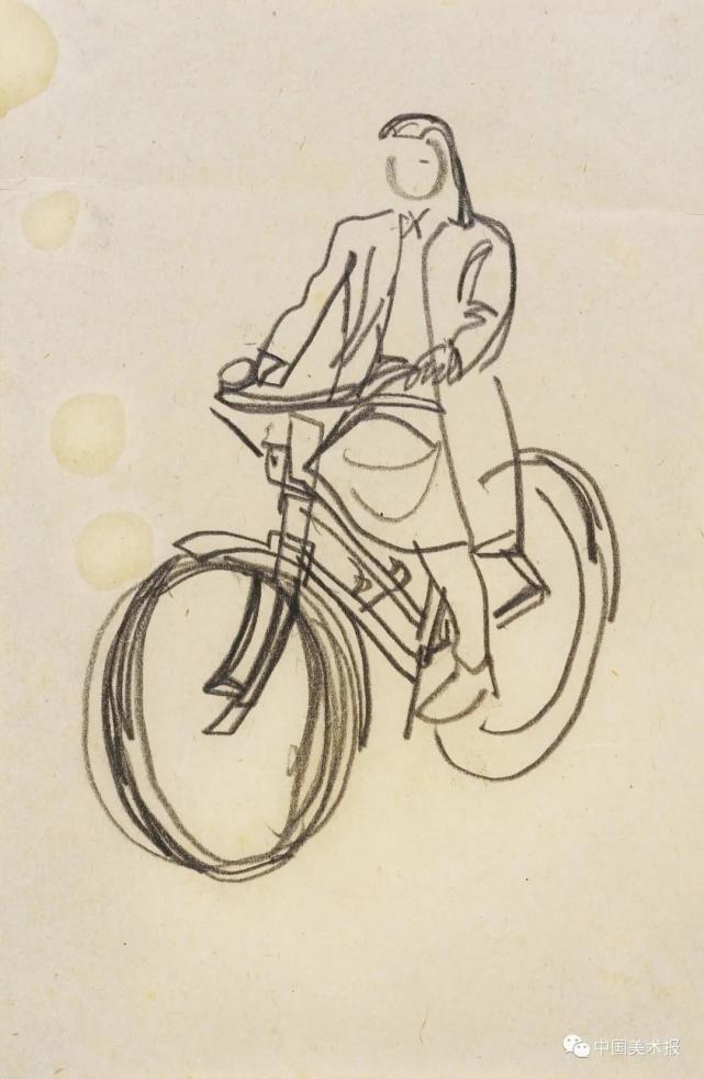 叶浅予 骑自行车 纸本铅笔 16.8cm×10.