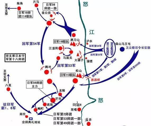 中国远征军缅北滇西作战示意图(1944年5月11-1945年1月27日)